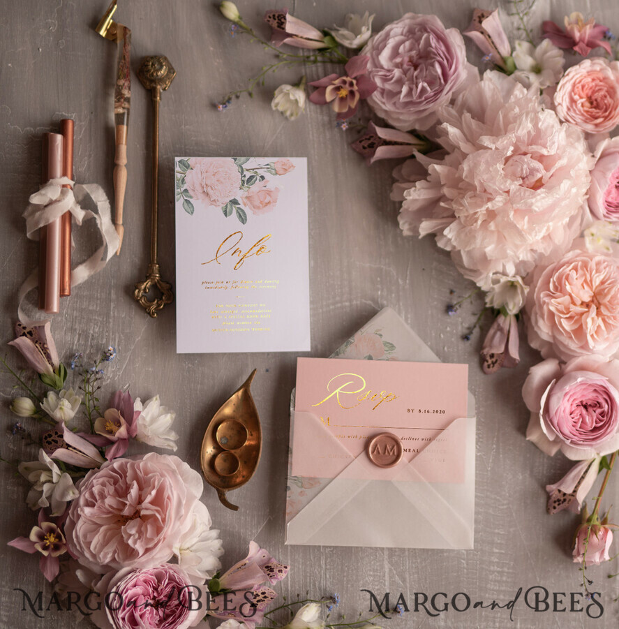 HOCHZEITS EINLADUNGEN Gold / Roségold / Silber / Glitzer Glamour Golden Shine Hochzeitseinladungsset, romantische blassrosa Hochzeitseinladungen, luxuriöse arabische Hochzeitskarten mit goldenen Quasten, elegante florale Hochzeitseinladungen.
