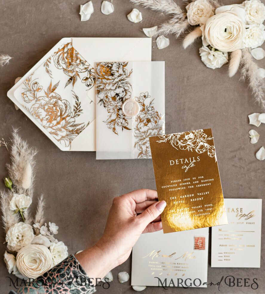 HOCHZEITS EINLADUNGEN Gold / Roségold / Silber / Glitzer Acryl Hochzeitskarten-Set, Glamour Hochzeitskarten, Goldener Glanz Hochzeitskarten-Set, Luxuriöse Goldene Hochzeitskarten