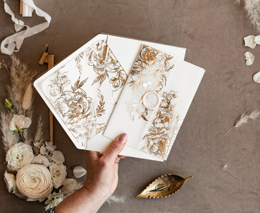 HOCHZEITS EINLADUNGEN Gold / Roségold / Silber / Glitzer Acryl Hochzeitskarten-Set, Glamour Hochzeitskarten, Goldener Glanz Hochzeitskarten-Set, Luxuriöse Goldene Hochzeitskarten