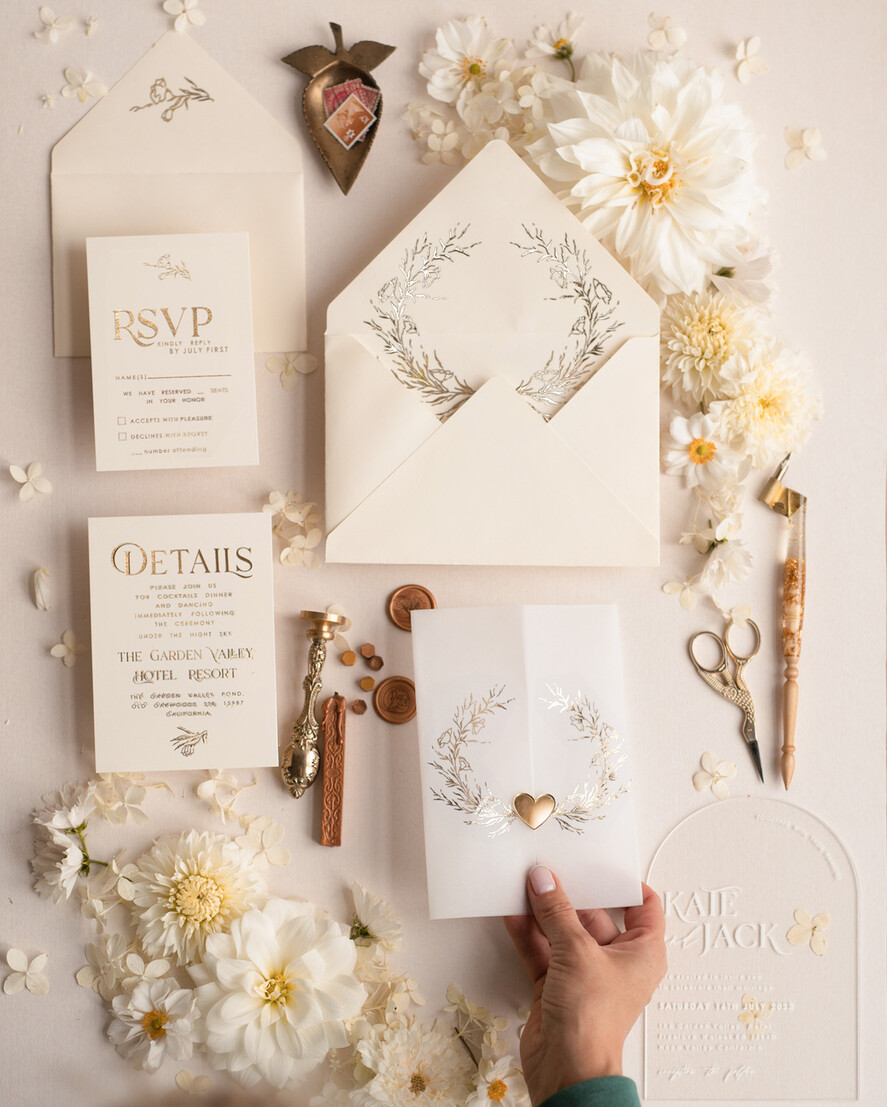HOCHZEITS EINLADUNGEN Gold / Roségold / Silber / Glitzer Arch Acryl Hochzeits-Einladungssuite, Boho Glam Hochzeits-Einladungen, Goldener Glanz Hochzeitskarten, Elegante goldene Hochzeitskarten