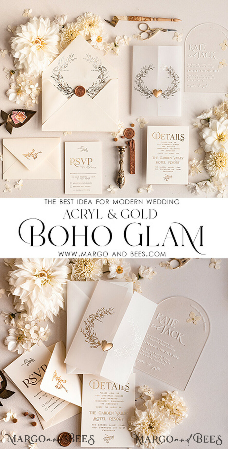 HOCHZEITS EINLADUNGEN Gold / Roségold / Silber / Glitzer Arch Acryl Hochzeits-Einladungssuite, Boho Glam Hochzeits-Einladungen, Goldener Glanz Hochzeitskarten, Elegante goldene Hochzeitskarten