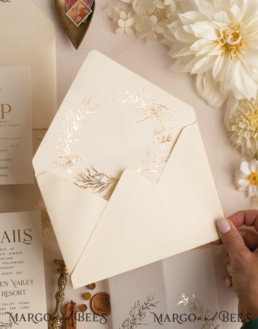 HOCHZEITS EINLADUNGEN Gold / Roségold / Silber / Glitzer Arch Acryl Hochzeits-Einladungssuite, Boho Glam Hochzeits-Einladungen, Goldener Glanz Hochzeitskarten, Elegante goldene Hochzeitskarten