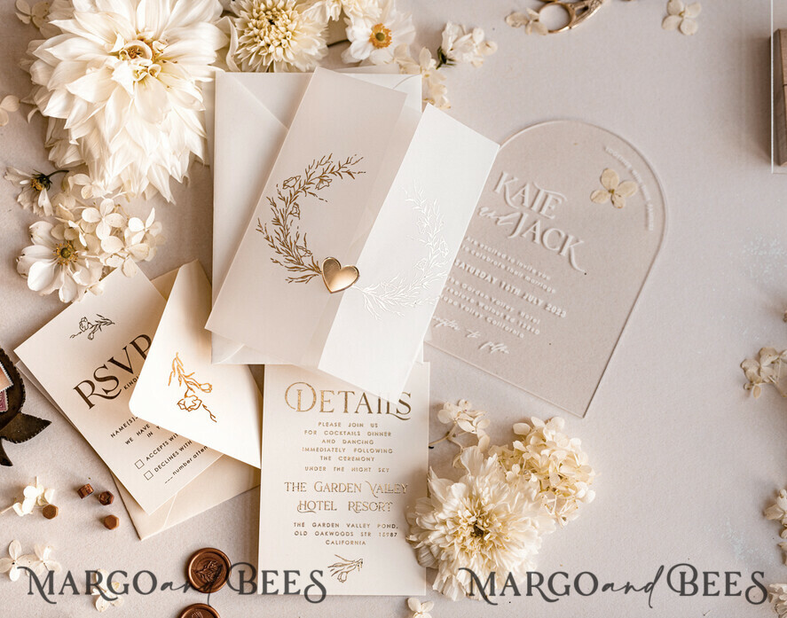 HOCHZEITS EINLADUNGEN Gold / Roségold / Silber / Glitzer Arch Acryl Hochzeits-Einladungssuite, Boho Glam Hochzeits-Einladungen, Goldener Glanz Hochzeitskarten, Elegante goldene Hochzeitskarten