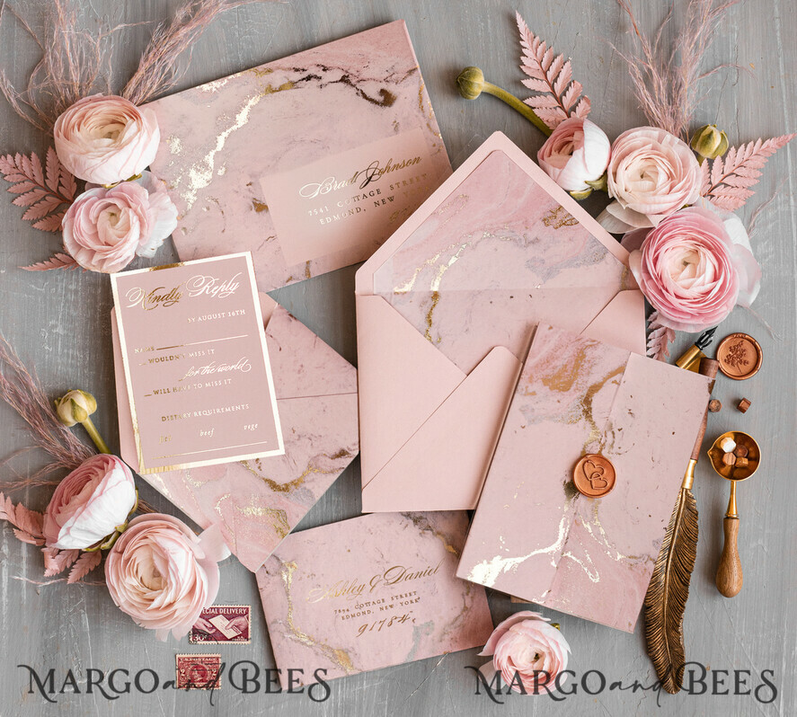 HOCHZEITS EINLADUNGEN Gold / Roségold / Silber / Glitzer Blush Pink Marmor Hochzeitskarten, Luxus Goldfolie Hochzeitsinvitation Set, Acrylkarten, Marmor Glamour Hochzeitsinvitation Suite, Elegante Hochzeitskarten Marmor
