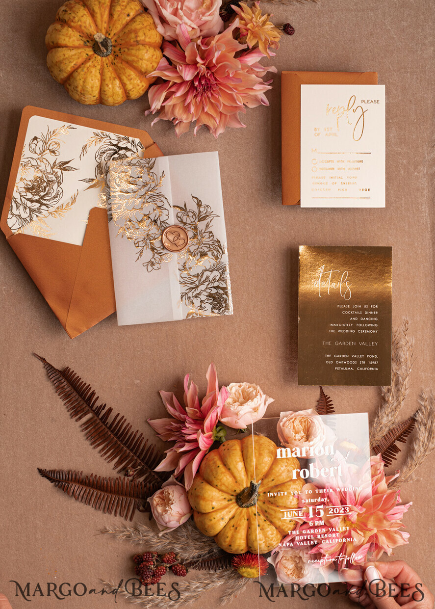 HOCHZEITS EINLADUNGEN Gold / Roségold / Silber / Glitzer Acryl-Hochzeitseinladungssuite, Boho Glam Hochzeitseinladungen, Golden Shine Hochzeitseinladungen, Elegante goldene Hochzeitseinladungen