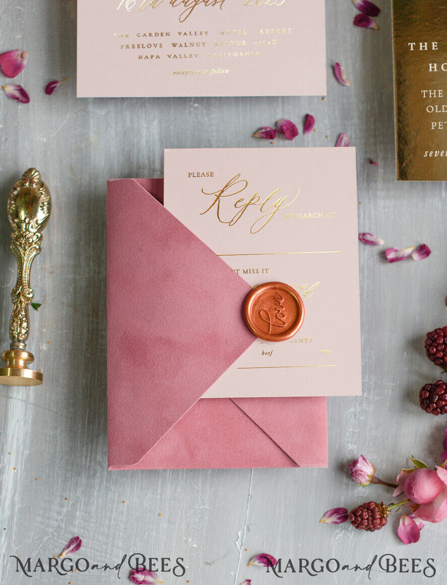 HOCHZEITS EINLADUNGEN Gold / Roségold / Silber / Glitzer Glamour Gold Folien Hochzeitskarten, Luxus Samt Hochzeitseinladungen, Romantische Blush Pink Hochzeitsinvitation Suite, Maßgeschneiderte Hochzeitsstationery