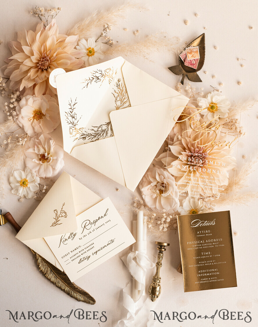 HOCHZEITS EINLADUNGEN Gold / Roségold / Silber / Glitzer Acryl-Hochzeitseinladungen-Set, Glamour-Hochzeitseinladungen, Goldener Glanz Hochzeitseinladungs-Set, Luxus Gold Hochzeitseinladungen