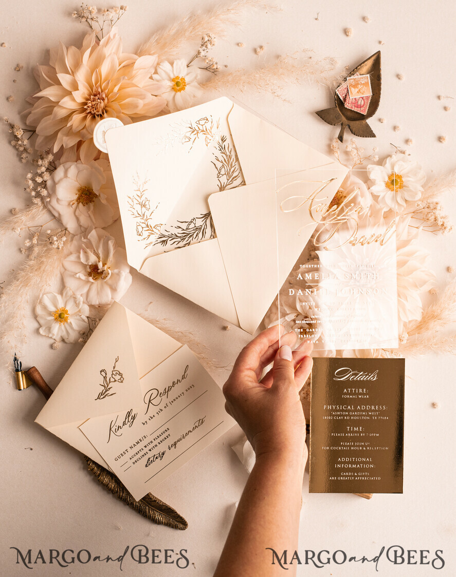 HOCHZEITS EINLADUNGEN Gold / Roségold / Silber / Glitzer Acryl-Hochzeitseinladungen-Set, Glamour-Hochzeitseinladungen, Goldener Glanz Hochzeitseinladungs-Set, Luxus Gold Hochzeitseinladungen
