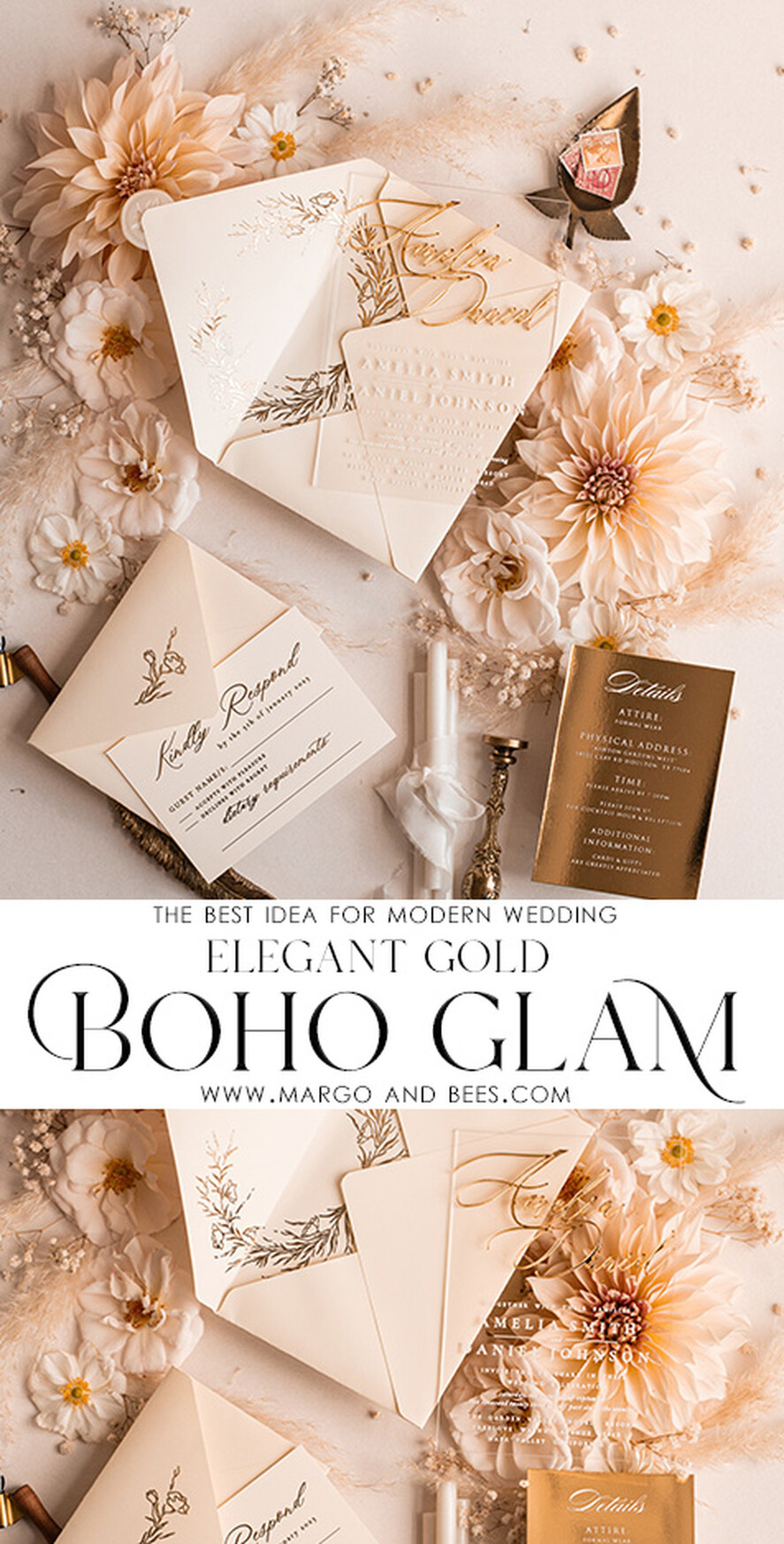 HOCHZEITS EINLADUNGEN Gold / Roségold / Silber / Glitzer Acryl-Hochzeitseinladungen-Set, Glamour-Hochzeitseinladungen, Goldener Glanz Hochzeitseinladungs-Set, Luxus Gold Hochzeitseinladungen