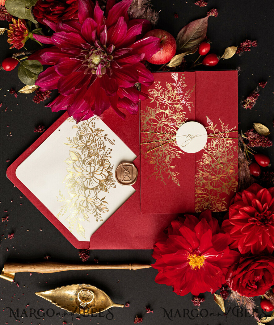 HOCHZEITS EINLADUNGEN Gold / Roségold / Silber / Glitzer Luxus Hochzeitskarten, Elegantes indisches Hochzeitsladen-Set • Gold-Burgunder Hochzeitsladen-Set • Luxus kastanienbraune Hochzeitskarten