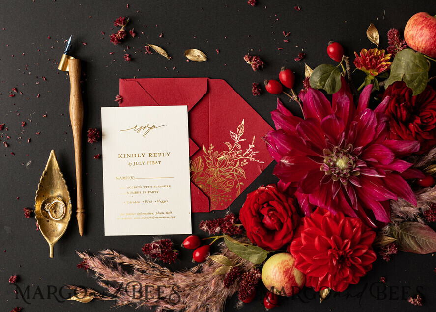 HOCHZEITS EINLADUNGEN Gold / Roségold / Silber / Glitzer Luxus Hochzeitskarten, Elegantes indisches Hochzeitsladen-Set • Gold-Burgunder Hochzeitsladen-Set • Luxus kastanienbraune Hochzeitskarten
