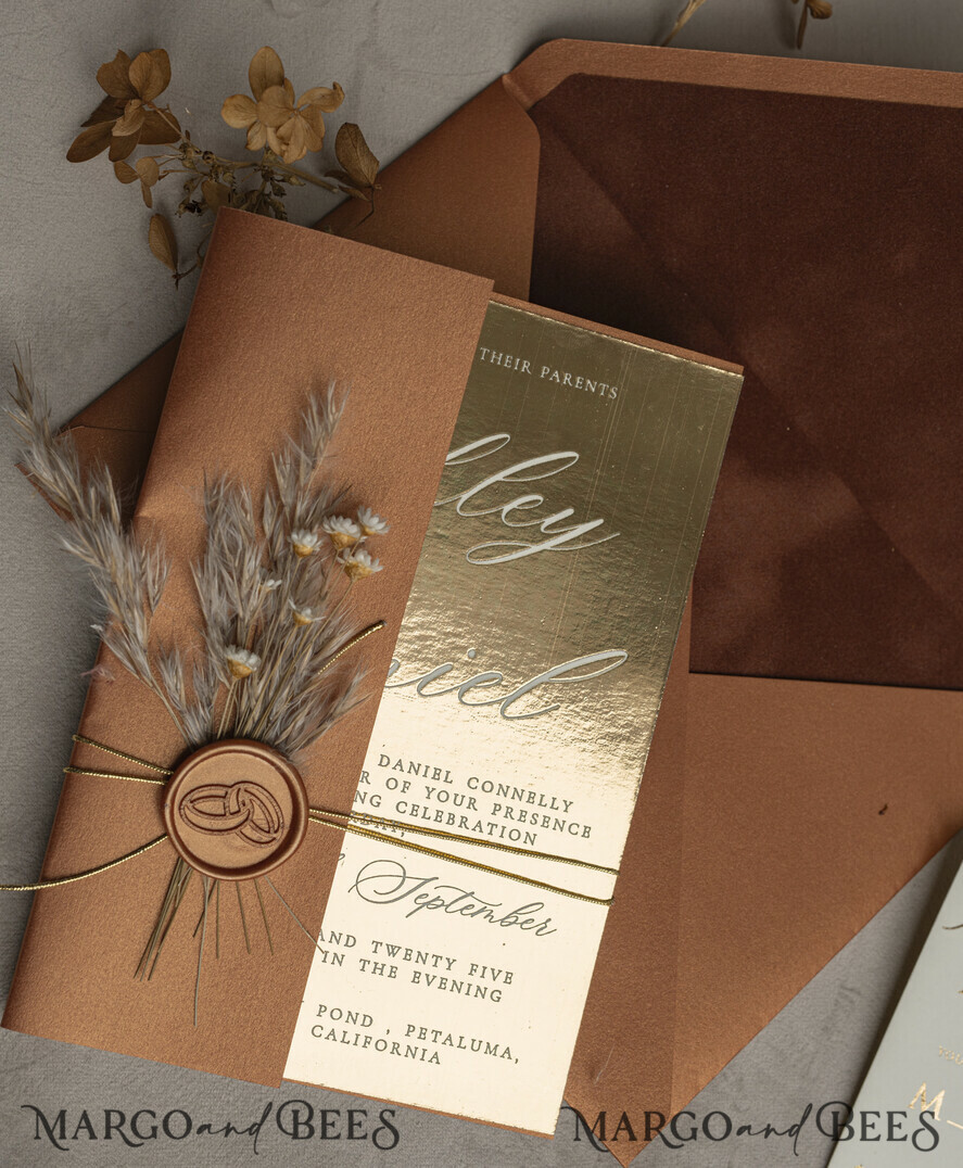 HOCHZEITS EINLADUNGEN Gold / Roségold / Silber / Glitzer Fall Spiegel Gold Hochzeitseinladungen, Elegante Terrakotta Hochzeitseinladungen, Gebranntes Orange Acryl Hochzeitseinladungen, Spiegel Gold Plexi Hochzeitseinladung Suite