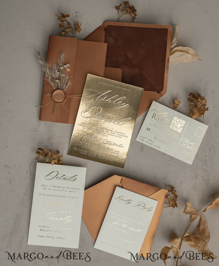 HOCHZEITS EINLADUNGEN Gold / Roségold / Silber / Glitzer Fall Spiegel Gold Hochzeitseinladungen, Elegante Terrakotta Hochzeitseinladungen, Gebranntes Orange Acryl Hochzeitseinladungen, Spiegel Gold Plexi Hochzeitseinladung Suite