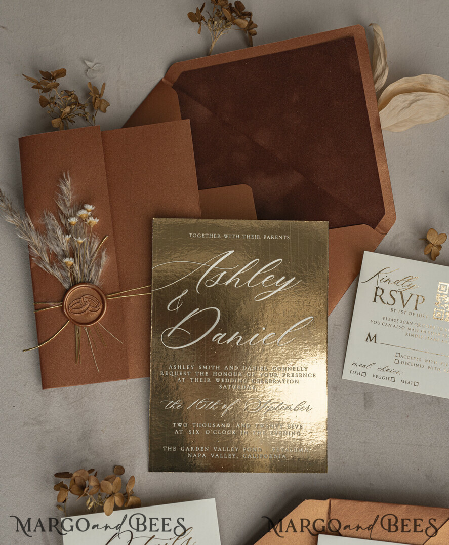 HOCHZEITS EINLADUNGEN Gold / Roségold / Silber / Glitzer Fall Spiegel Gold Hochzeitseinladungen, Elegante Terrakotta Hochzeitseinladungen, Gebranntes Orange Acryl Hochzeitseinladungen, Spiegel Gold Plexi Hochzeitseinladung Suite