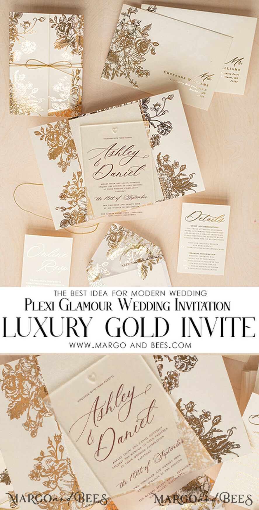 HOCHZEITS EINLADUNGEN Gold / Roségold / Silber / Glitzer Luxus-Goldfolie-Hochzeitseinladungen, Plexi-Glamour-Hochzeitseinladung Suite, elegante Samt-Hochzeitseinladungen, maßgeschneiderte goldene Hochzeitspapeterie.