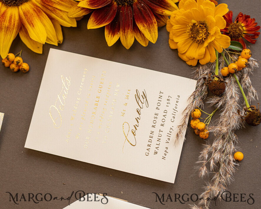 HOCHZEITS EINLADUNGEN Gold / Roségold / Silber / Glitzer Goldene Glitter-Hochzeitseinladungen, Luxus-Goldfolien-Hochzeitseinladungen, romantische Sonnenblumen-Hochzeitseinladungen, luxuriöse Glamour-nude Hochzeitspapeterie