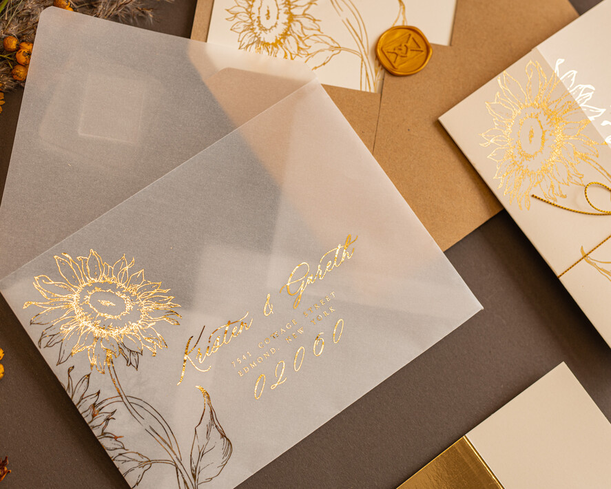 HOCHZEITS EINLADUNGEN Gold / Roségold / Silber / Glitzer Goldene Glitter-Hochzeitseinladungen, Luxus-Goldfolien-Hochzeitseinladungen, romantische Sonnenblumen-Hochzeitseinladungen, luxuriöse Glamour-nude Hochzeitspapeterie