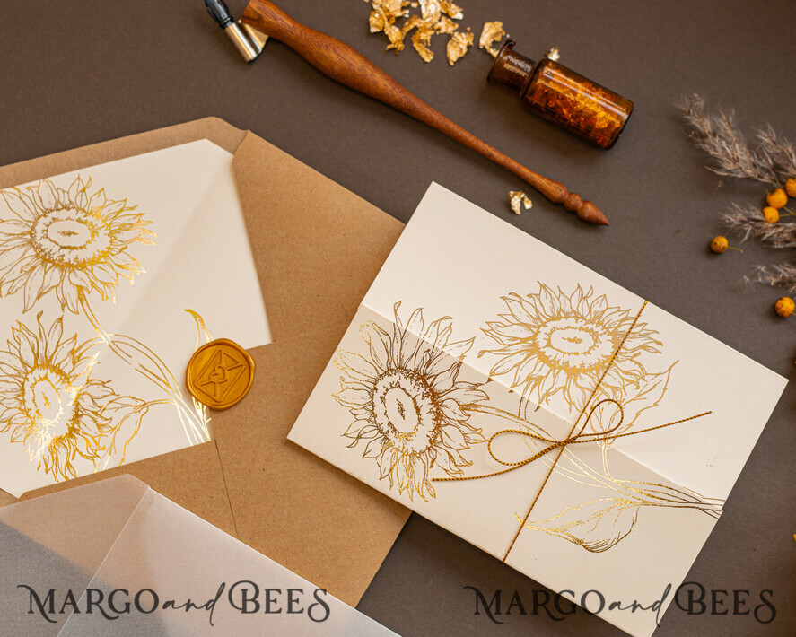 HOCHZEITS EINLADUNGEN Gold / Roségold / Silber / Glitzer Goldene Glitter-Hochzeitseinladungen, Luxus-Goldfolien-Hochzeitseinladungen, romantische Sonnenblumen-Hochzeitseinladungen, luxuriöse Glamour-nude Hochzeitspapeterie