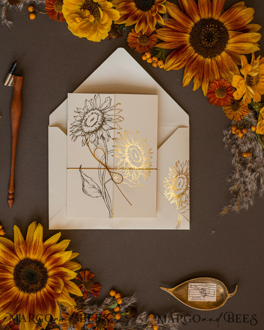 HOCHZEITS EINLADUNGEN Gold / Roségold / Silber / Glitzer Goldene Glitter-Hochzeitseinladungen, Luxus-Goldfolien-Hochzeitseinladungen, romantische Sonnenblumen-Hochzeitseinladungen, luxuriöse Glamour-nude Hochzeitspapeterie