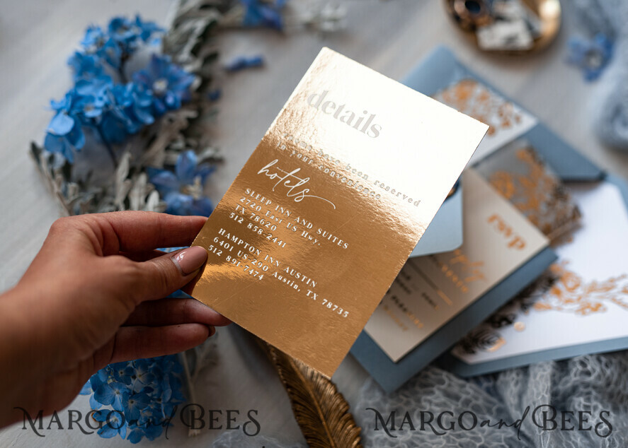 HOCHZEITS EINLADUNGEN Gold / Roségold / Silber / Glitzer Maßgeschneiderte Acryl-Eisblau-Hochzeitseinladung, Glamour staubige blaue Hochzeitseinladungen, moderne goldene Plexi-Hochzeitseinladung Suite, Boho Glam Hochzeitseinladungen mit Wachssiegel.