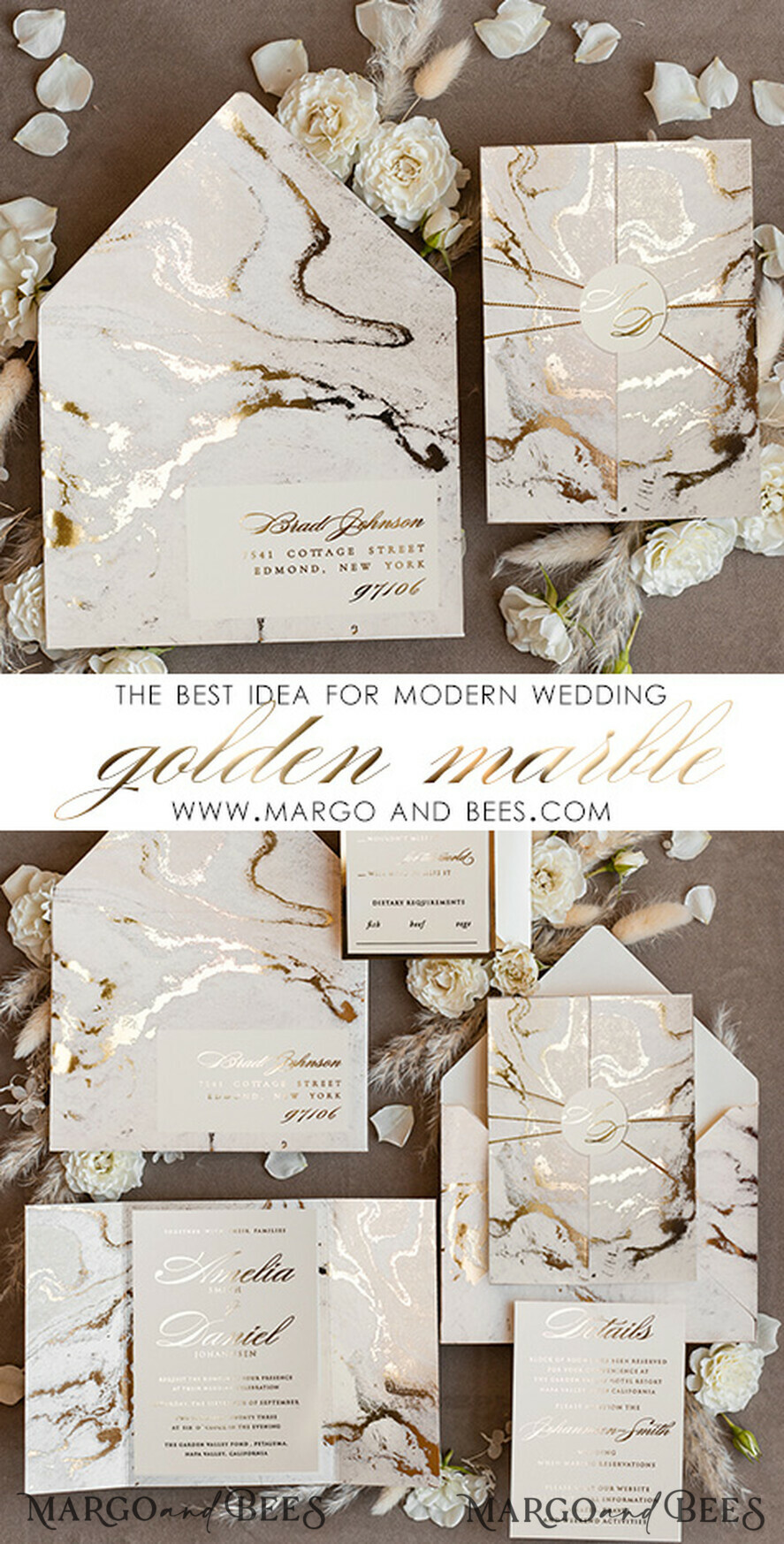 HOCHZEITS EINLADUNGEN Gold / Roségold / Silber / Glitzer Goldene Marmor-Hochzeitskarten, luxuriöses Goldfolien-Hochzeitseinladungset, Marmor-Glamour-Hochzeitseinladungssuite, elegante Hochzeitskarten Marmor