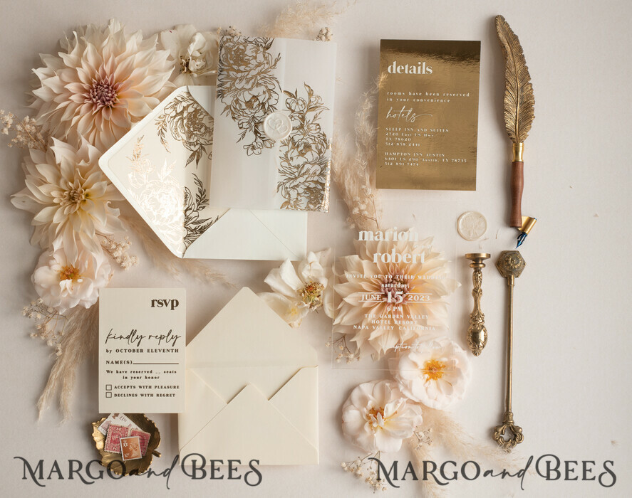 HOCHZEITS EINLADUNGEN Gold / Roségold / Silber / Glitzer Acryl-Hochzeitseinladungssatz, Boho Glam Hochzeitseinladungen, Goldener Glanz Hochzeitseinladungen, Elegante Gold Hochzeitseinladungen