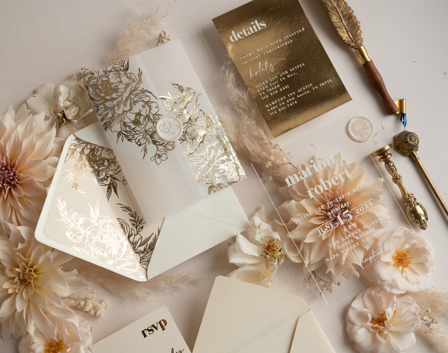 HOCHZEITS EINLADUNGEN Gold / Roségold / Silber / Glitzer Acryl-Hochzeitseinladungssatz, Boho Glam Hochzeitseinladungen, Goldener Glanz Hochzeitseinladungen, Elegante Gold Hochzeitseinladungen
