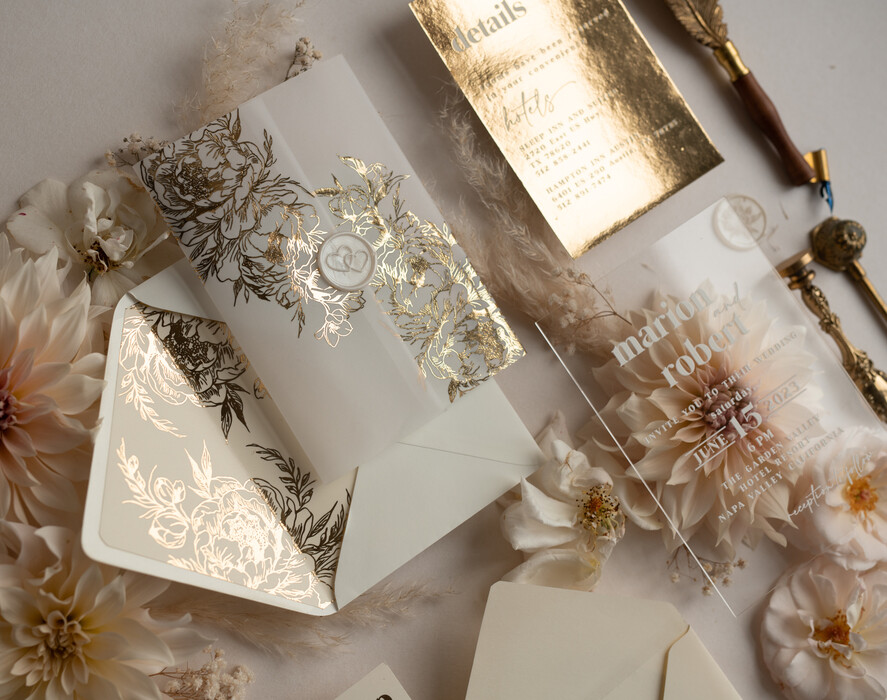 HOCHZEITS EINLADUNGEN Gold / Roségold / Silber / Glitzer Acryl-Hochzeitseinladungssatz, Boho Glam Hochzeitseinladungen, Goldener Glanz Hochzeitseinladungen, Elegante Gold Hochzeitseinladungen