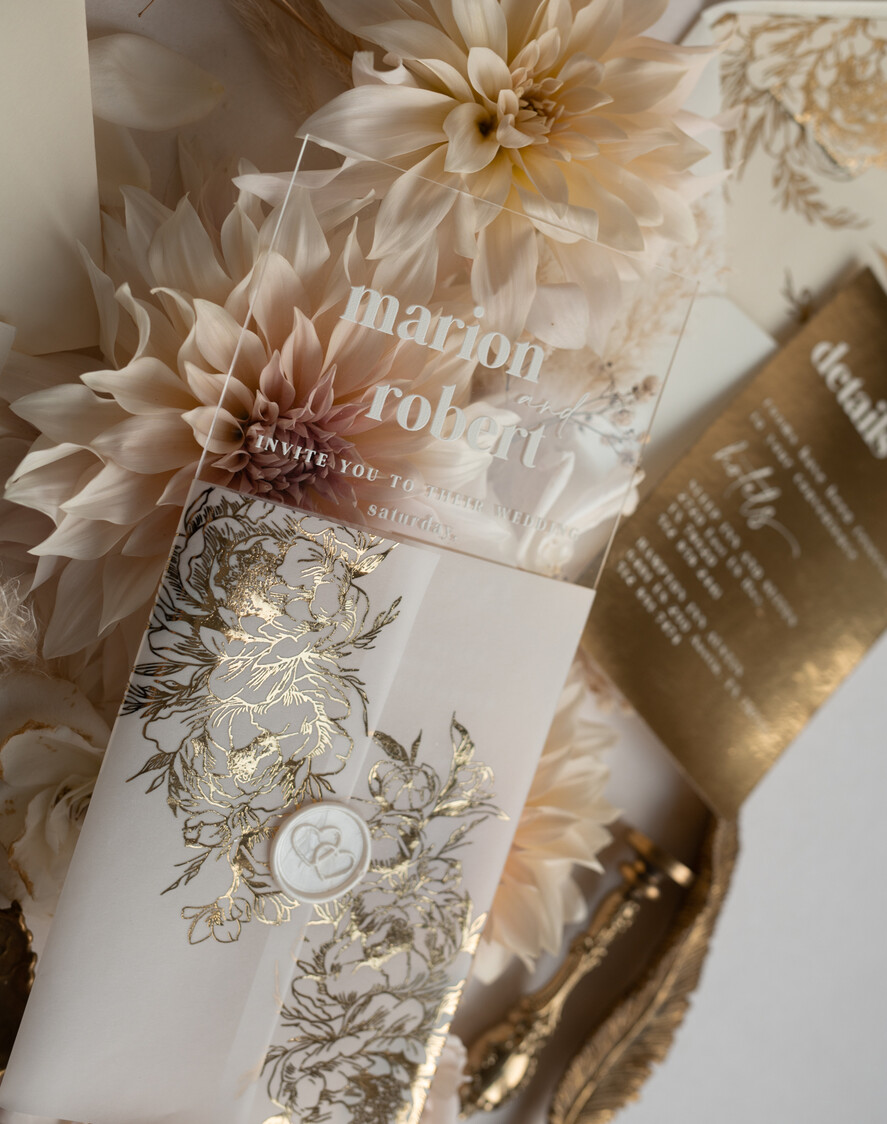 HOCHZEITS EINLADUNGEN Gold / Roségold / Silber / Glitzer Acryl-Hochzeitseinladungssatz, Boho Glam Hochzeitseinladungen, Goldener Glanz Hochzeitseinladungen, Elegante Gold Hochzeitseinladungen