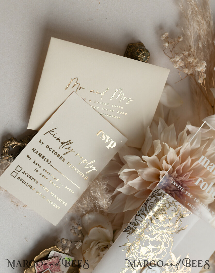 HOCHZEITS EINLADUNGEN Gold / Roségold / Silber / Glitzer Acryl-Hochzeitseinladungssatz, Boho Glam Hochzeitseinladungen, Goldener Glanz Hochzeitseinladungen, Elegante Gold Hochzeitseinladungen