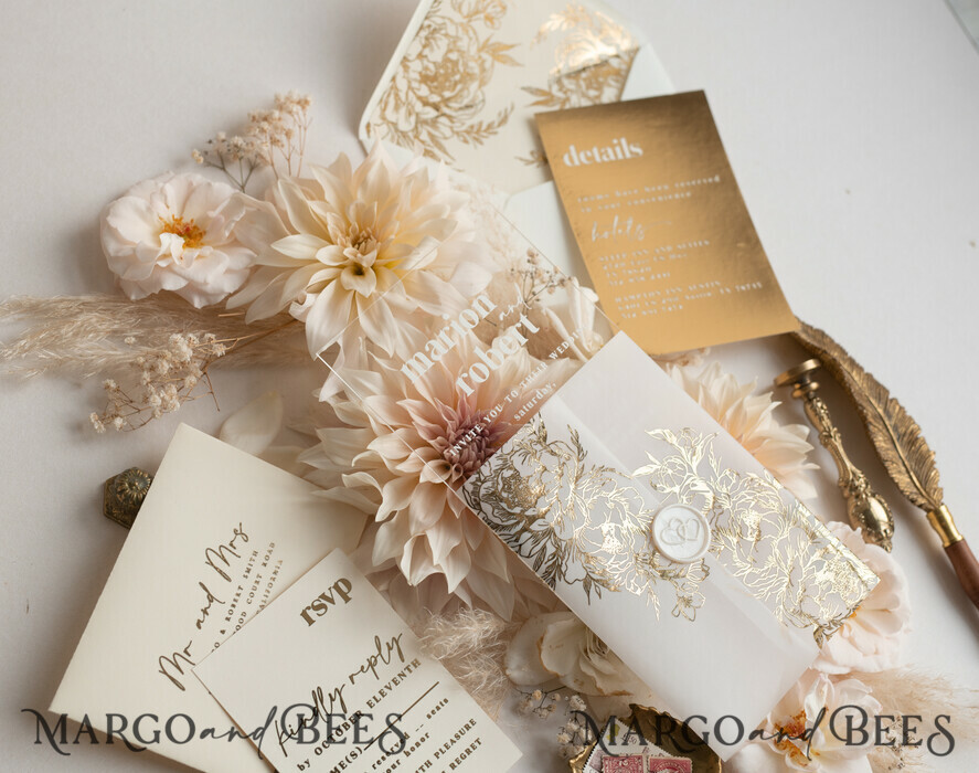 HOCHZEITS EINLADUNGEN Gold / Roségold / Silber / Glitzer Acryl-Hochzeitseinladungssatz, Boho Glam Hochzeitseinladungen, Goldener Glanz Hochzeitseinladungen, Elegante Gold Hochzeitseinladungen