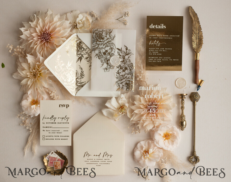 HOCHZEITS EINLADUNGEN Gold / Roségold / Silber / Glitzer Acryl-Hochzeitseinladungssatz, Boho Glam Hochzeitseinladungen, Goldener Glanz Hochzeitseinladungen, Elegante Gold Hochzeitseinladungen