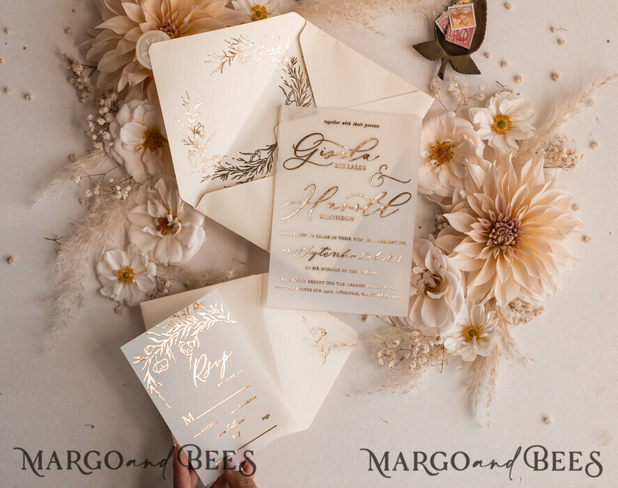 HOCHZEITS EINLADUNGEN Gold / Roségold / Silber / Glitzer Boho Goldene Elfenbein Hochzeitskarten, Vellum Gold Hochzeitskarten, feine Kunst Hochzeits Einladungssuite, maßgeschneiderte Hochzeitsstationery