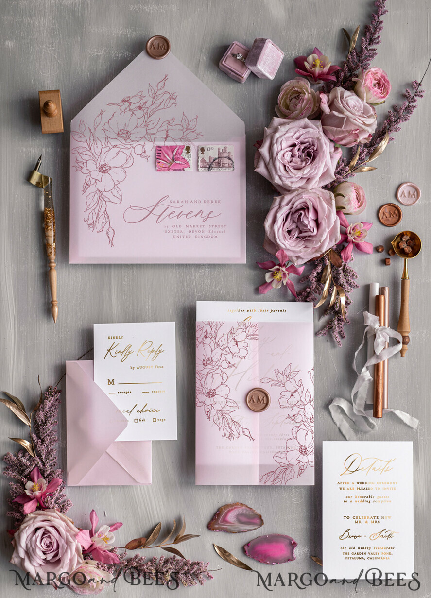 HOCHZEITS EINLADUNGEN Gold / Roségold / Silber / Glitzer Luxuriöses Blush-Pink-Hochzeitseinladung-Set, elegante Blush-Pink-Hochzeitskarten, Boho-Pink-Hochzeitseinladungen, luxuriöse elegante Hochzeitsstationery.