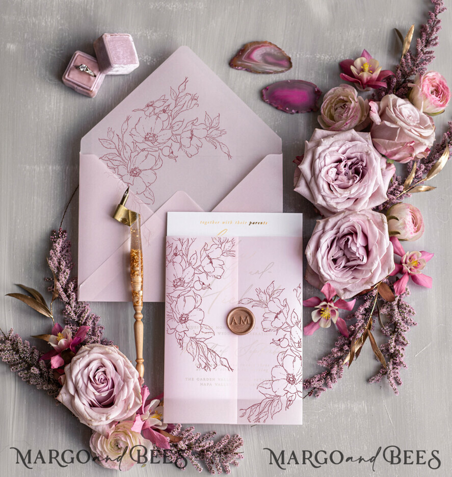 HOCHZEITS EINLADUNGEN Gold / Roségold / Silber / Glitzer Luxuriöses Blush-Pink-Hochzeitseinladung-Set, elegante Blush-Pink-Hochzeitskarten, Boho-Pink-Hochzeitseinladungen, luxuriöse elegante Hochzeitsstationery.
