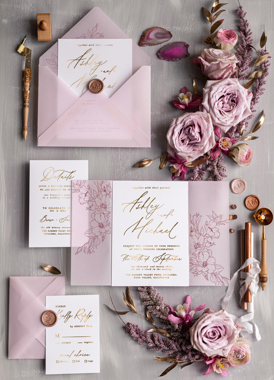 HOCHZEITS EINLADUNGEN Gold / Roségold / Silber / Glitzer Luxuriöses Blush-Pink-Hochzeitseinladung-Set, elegante Blush-Pink-Hochzeitskarten, Boho-Pink-Hochzeitseinladungen, luxuriöse elegante Hochzeitsstationery.