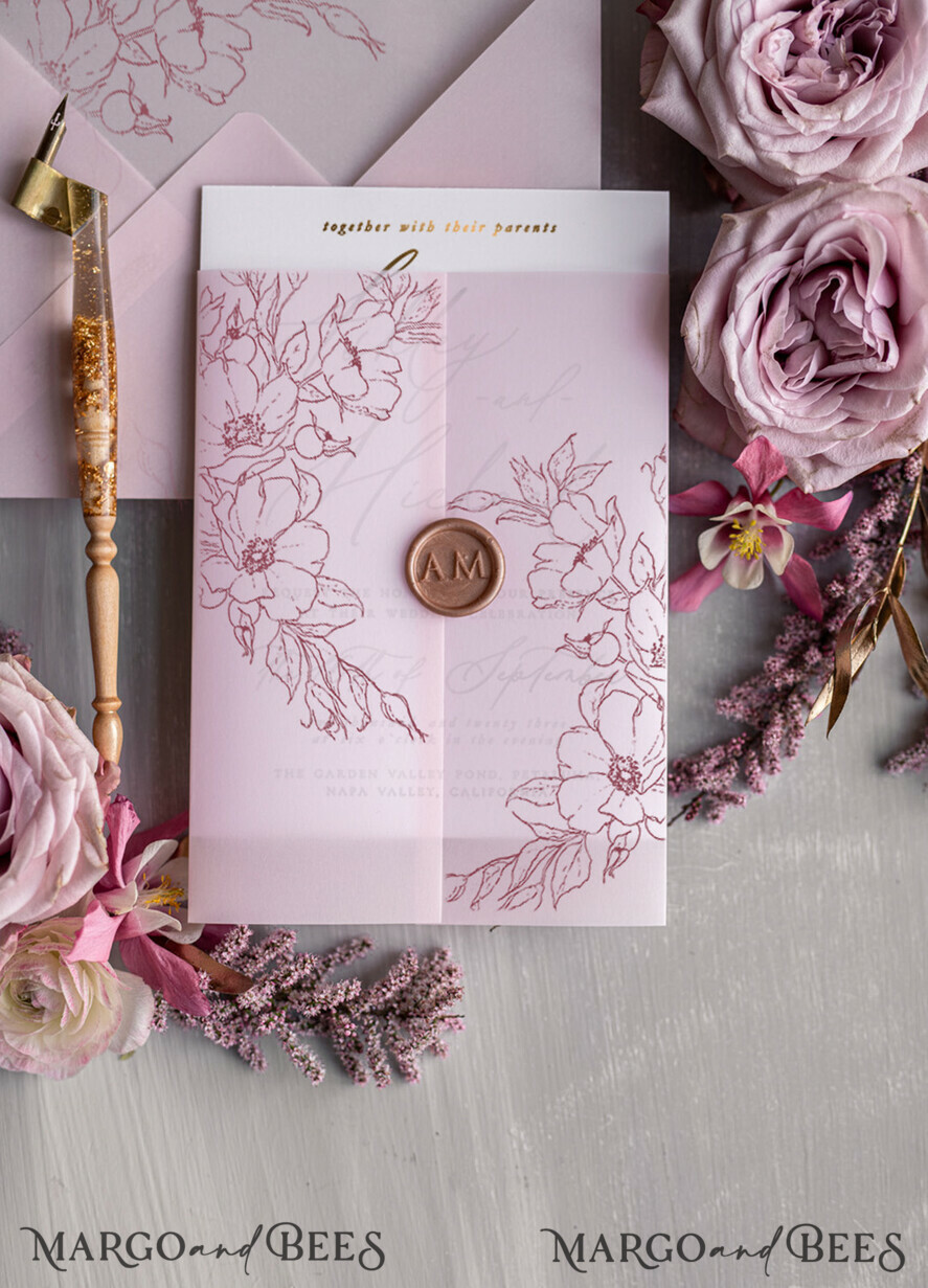HOCHZEITS EINLADUNGEN Gold / Roségold / Silber / Glitzer Luxuriöses Blush-Pink-Hochzeitseinladung-Set, elegante Blush-Pink-Hochzeitskarten, Boho-Pink-Hochzeitseinladungen, luxuriöse elegante Hochzeitsstationery.
