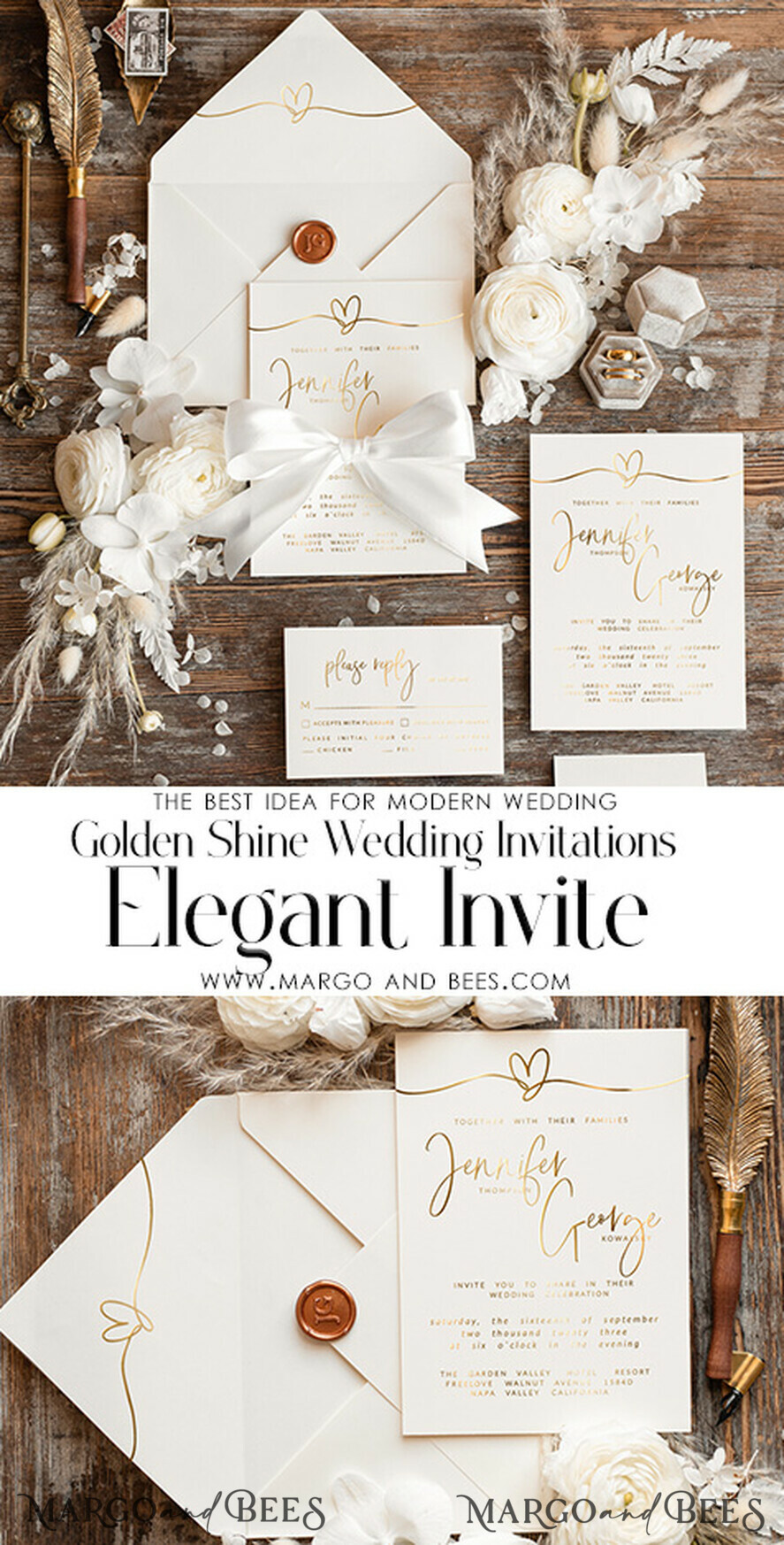HOCHZEITS EINLADUNGEN Gold / Roségold / Silber / Glitzer Einfache Hochzeitseinladung, Glamour-Hochzeitseinladungen, Moderne Hochzeitseinladung Suite, Luxuriöse Hochzeitseinladungen