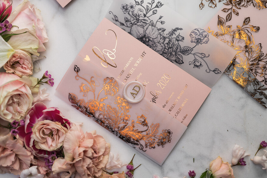 HOCHZEITS EINLADUNGEN Gold / Roségold / Silber / Glitzer Luxus Pergament Goldfolien Hochzeitskarten, elegante Blush-Pink Hochzeitskarten-Suite, Glamour Hochzeitskarten, goldenes Glanz Hochzeitskarten-Suite