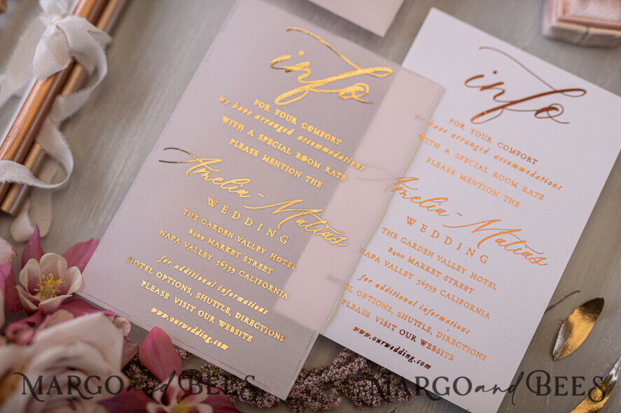 HOCHZEITS EINLADUNGEN Gold / Roségold / Silber / Glitzer Glamour Goldener Glanz Hochzeitskarten, Romantische Blush-Pink Hochzeitskarte Suite, Luxuriöse Goldfolien-Hochzeitskarten, Elegante weiße Vellum-Einladungen.