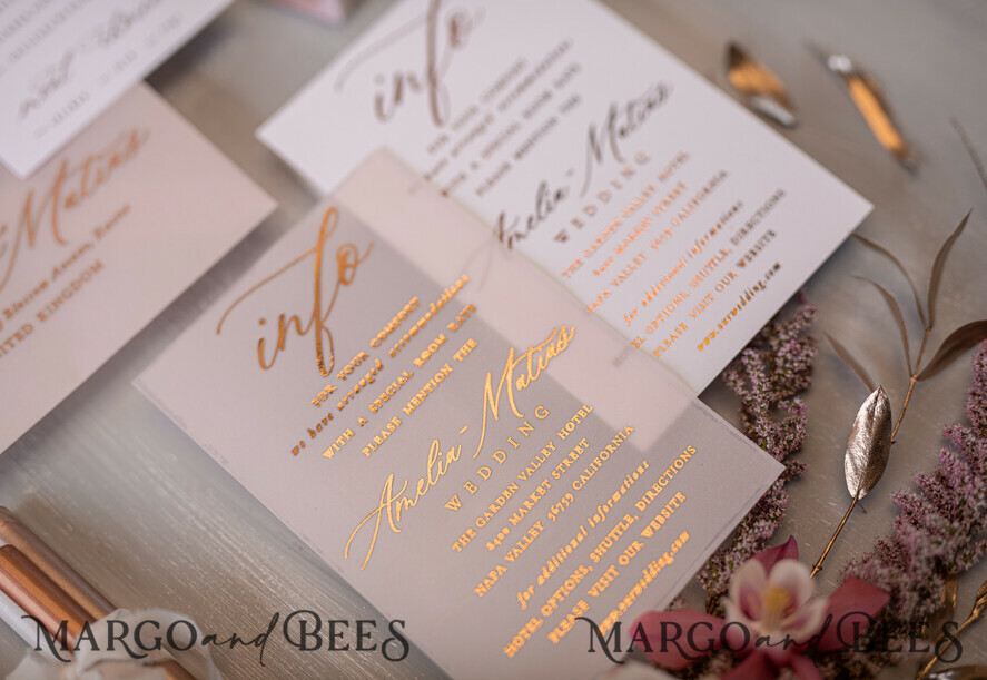 HOCHZEITS EINLADUNGEN Gold / Roségold / Silber / Glitzer Glamour Goldener Glanz Hochzeitskarten, Romantische Blush-Pink Hochzeitskarte Suite, Luxuriöse Goldfolien-Hochzeitskarten, Elegante weiße Vellum-Einladungen.