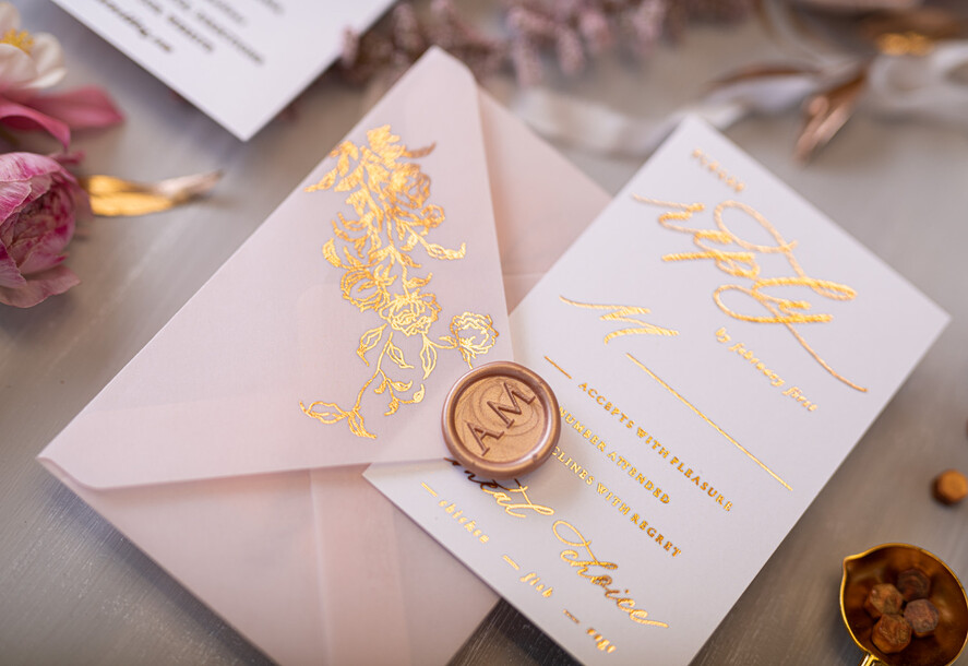 HOCHZEITS EINLADUNGEN Gold / Roségold / Silber / Glitzer Glamour Goldener Glanz Hochzeitskarten, Romantische Blush-Pink Hochzeitskarte Suite, Luxuriöse Goldfolien-Hochzeitskarten, Elegante weiße Vellum-Einladungen.