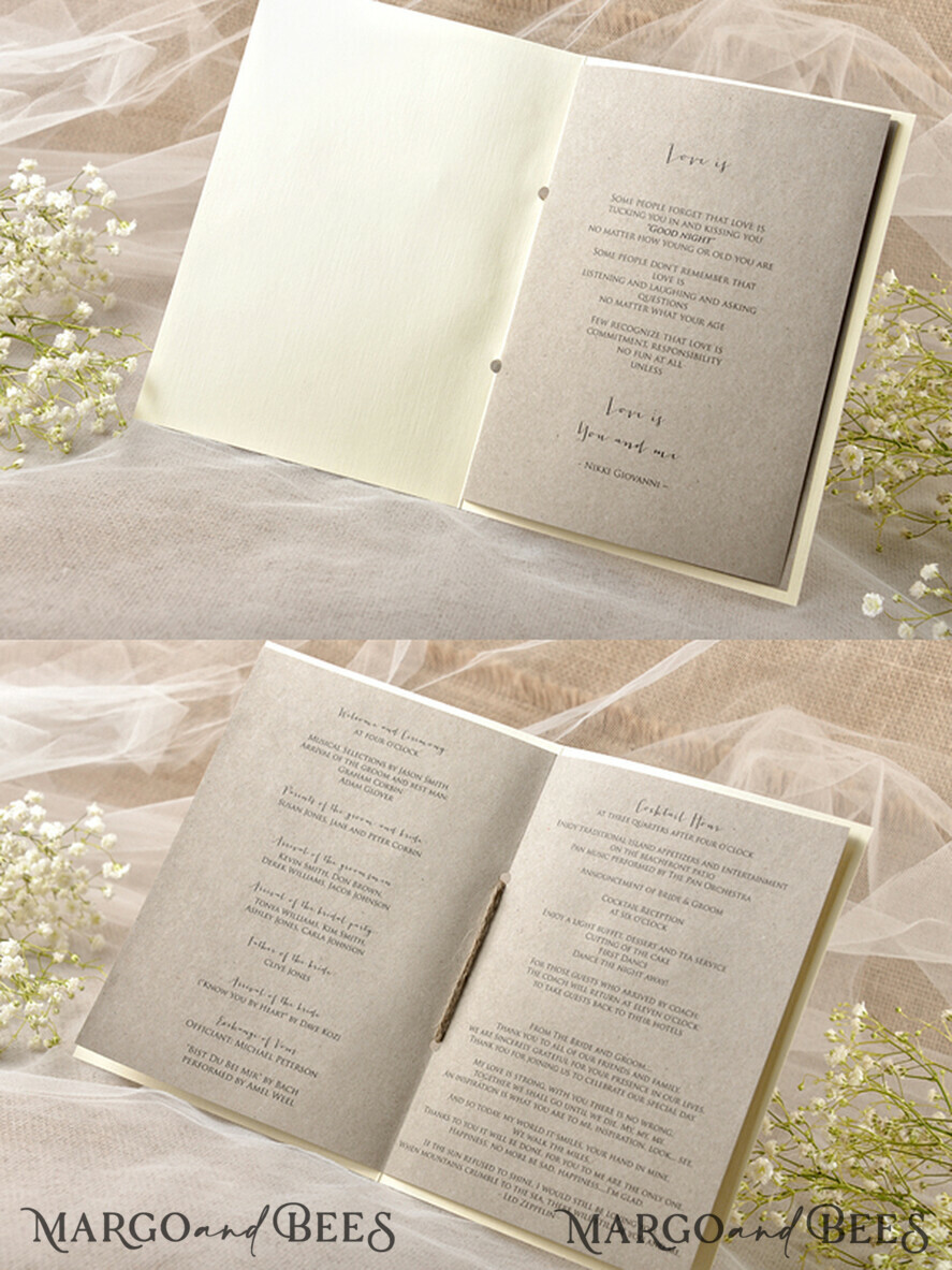 MENÜ & PROGRAMME  
 rustikal Rustikales Hochzeitsprogramm mit Spitze, Scheunenhochzeitsprogramm, eco-romantische personalisierte Karten mit Jute, einfaches rustikales Spitzenhochzeitsprogramm, elegantes Heft braune Hochzeitskarten