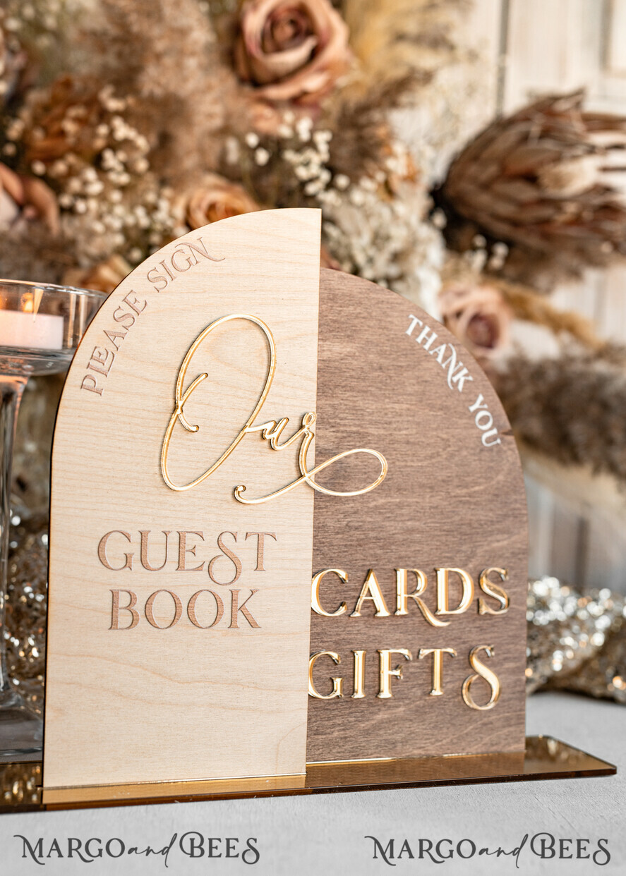 TISCHDEKORATIONSCHILDER   Holz Eco Rustikale Tischnummern Rustikale Holz Gold Acryl Geschenke & Karten Schilder mit Ständer, Holz gold Gästebuch Schild, Goldene Plexi Holz Geschenke & Karten Schilder, Luxuriöse Hochzeits Gästebuch Dekor Tischmittelpunkte.