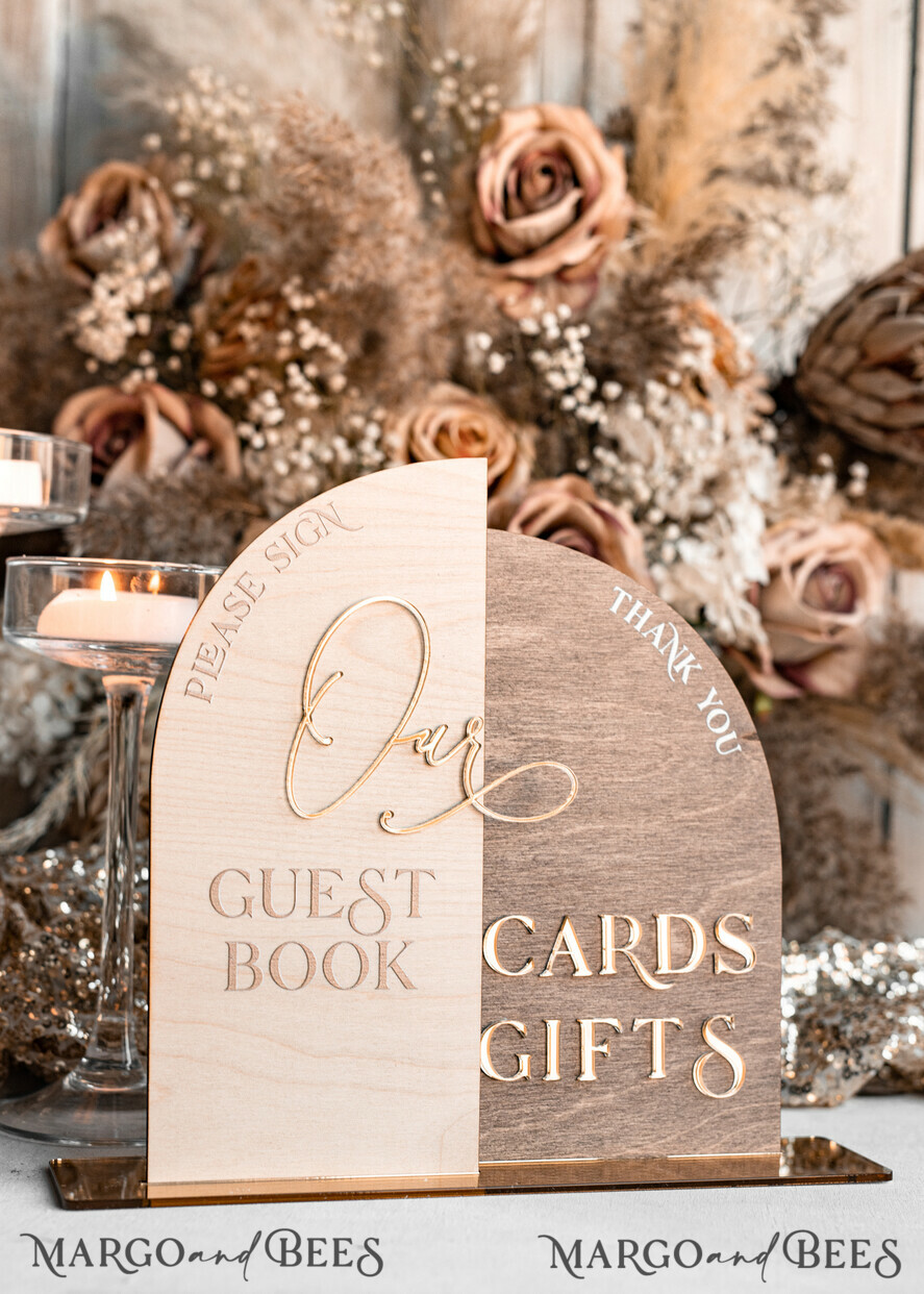 TISCHDEKORATIONSCHILDER   Holz Eco Rustikale Tischnummern Rustikale Holz Gold Acryl Geschenke & Karten Schilder mit Ständer, Holz gold Gästebuch Schild, Goldene Plexi Holz Geschenke & Karten Schilder, Luxuriöse Hochzeits Gästebuch Dekor Tischmittelpunkte.