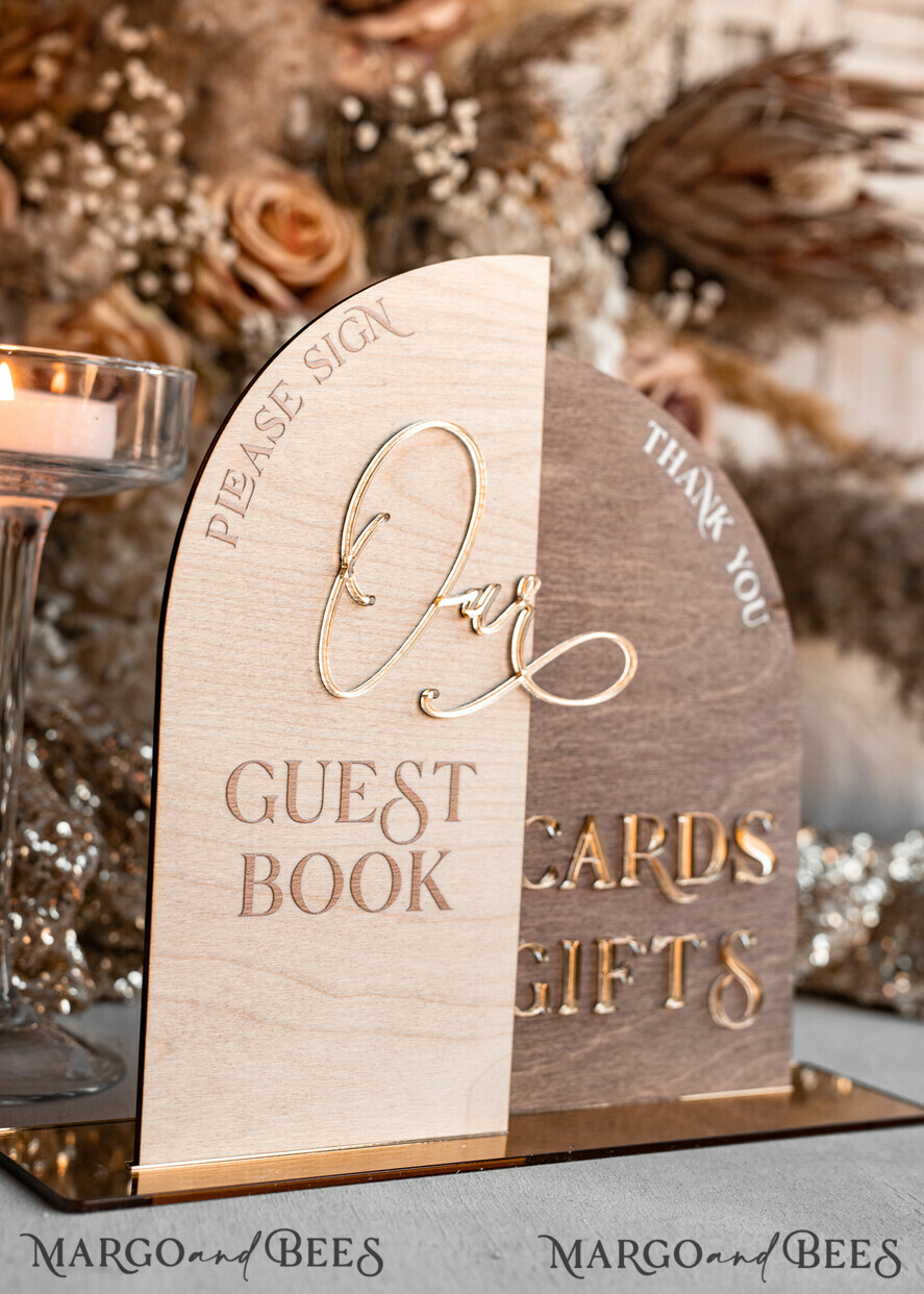 TISCHDEKORATIONSCHILDER   Holz Eco Rustikale Tischnummern Rustikale Holz Gold Acryl Geschenke & Karten Schilder mit Ständer, Holz gold Gästebuch Schild, Goldene Plexi Holz Geschenke & Karten Schilder, Luxuriöse Hochzeits Gästebuch Dekor Tischmittelpunkte.