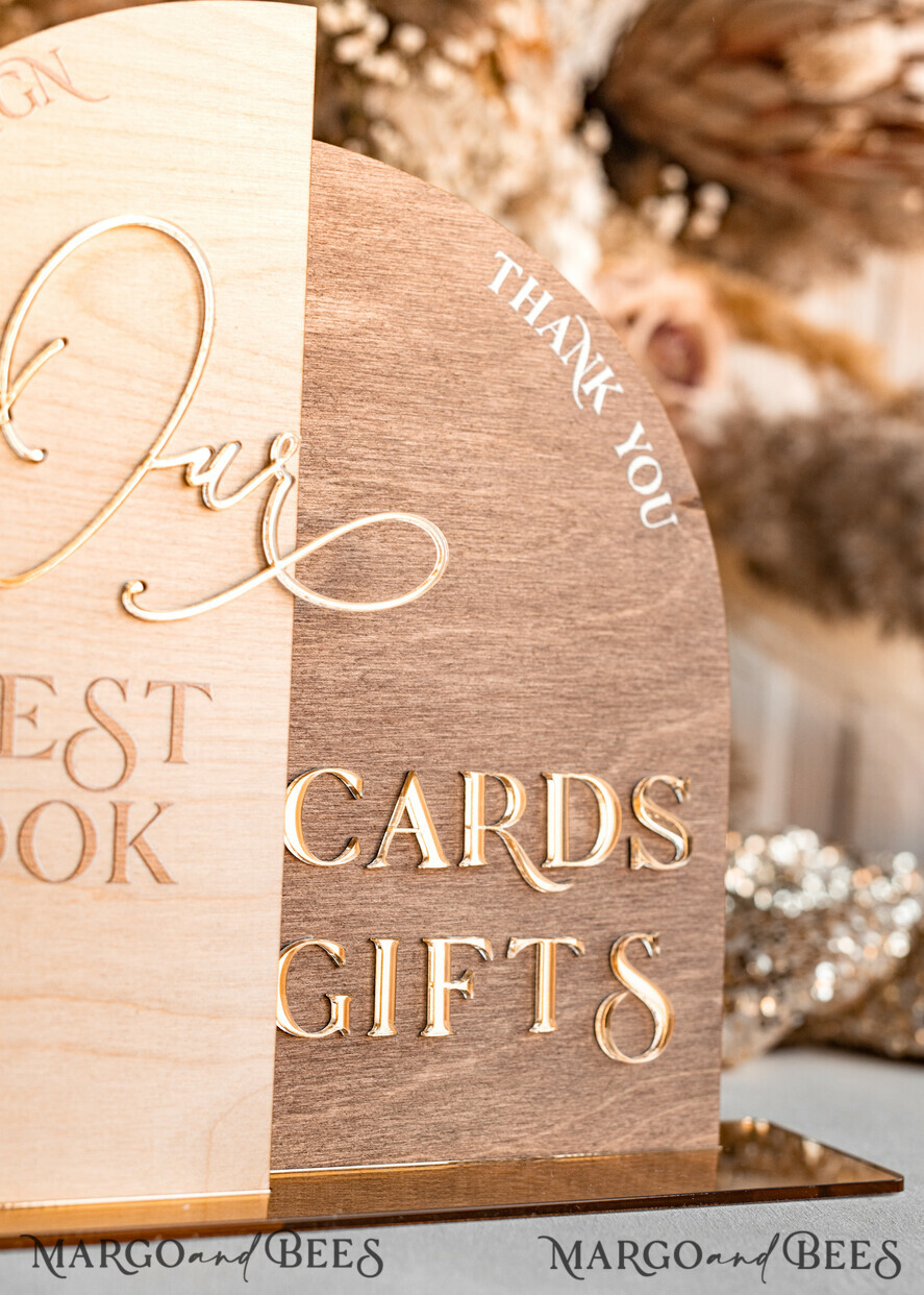 TISCHDEKORATIONSCHILDER   Holz Eco Rustikale Tischnummern Rustikale Holz Gold Acryl Geschenke & Karten Schilder mit Ständer, Holz gold Gästebuch Schild, Goldene Plexi Holz Geschenke & Karten Schilder, Luxuriöse Hochzeits Gästebuch Dekor Tischmittelpunkte.