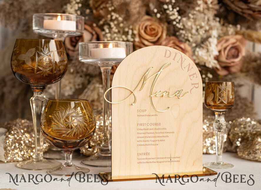 TISCHDEKORATIONSCHILDER   Holz Eco Rustikale Tischnummern Rustikaler Holzbogen Dessertmenü mit Ständer, Landhaus Holz Acryl Gold Süßigkeiten Bar Schild, Naturholz Gold Plexi Tisch Dessertmenü Hochzeits Tischdekoration, Hochzeitsbeschilderung Goldener Spiegel und Holz Süßigkeiten Bar Menü