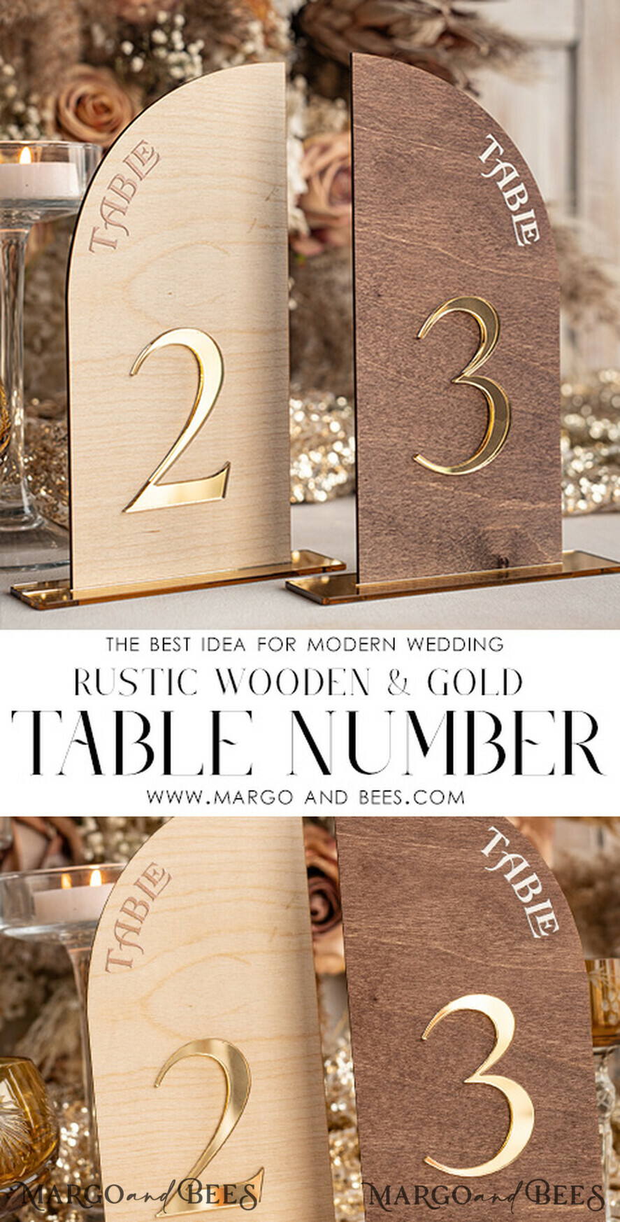TISCHDEKORATIONSCHILDER   Holz Eco Rustikale Tischnummern Rustikale Holz-Halbbogen-Hochzeits-Tischnummern, Holz-Gold-Plexi-Tischnummern, ländliche Scheunen-Hochzeits-Tischdekoration, Hochzeitsschild-Holz-goldene Spiegel-Tischnummern