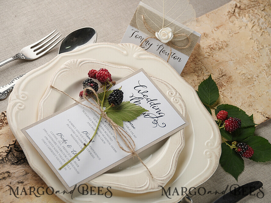 MENÜ & PROGRAMME  
 rustikal und Spitze Rustikales Hochzeitsmenü mit Jute-Schnur, Hochzeitsdinner-Menü für die Scheune, öko-romantische personalisierte Karten, Kraft-Hochzeitsmenü, einfaches rustikales Hochzeitsmenü, elegante ecrufarbene Hochzeitsmenü-Karten.